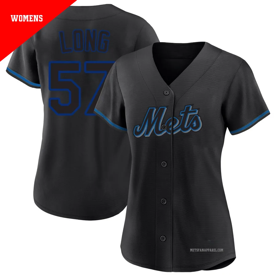 New York Mets ＃57 Kevin Long Women's Black Replica Fashion Jersey