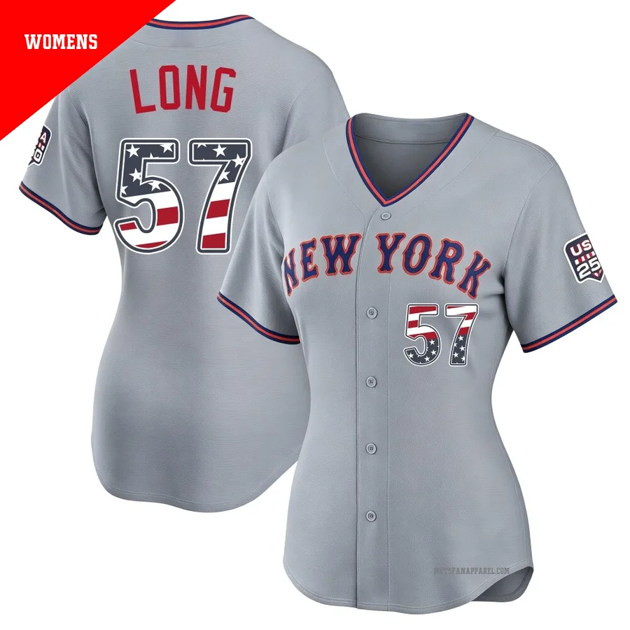 New York Mets ＃57 Kevin Long Women's Gray Limited USA 250 Fourth Of July Road Stadium Jersey