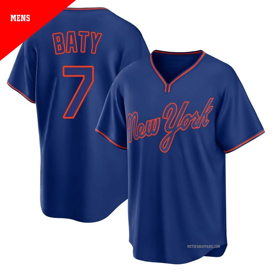 New York Mets ＃7 Brett Baty Men's Royal Replica Alternate 2 Jersey