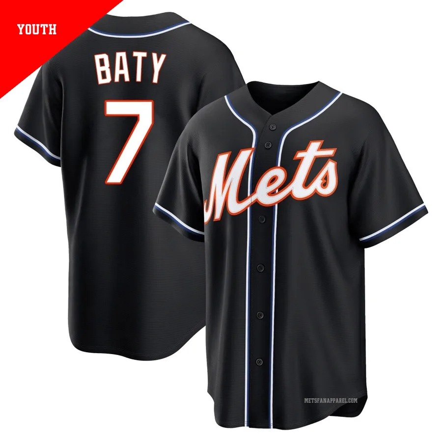 New York Mets ＃7 Brett Baty Youth Black Replica Fashion Out Jersey
