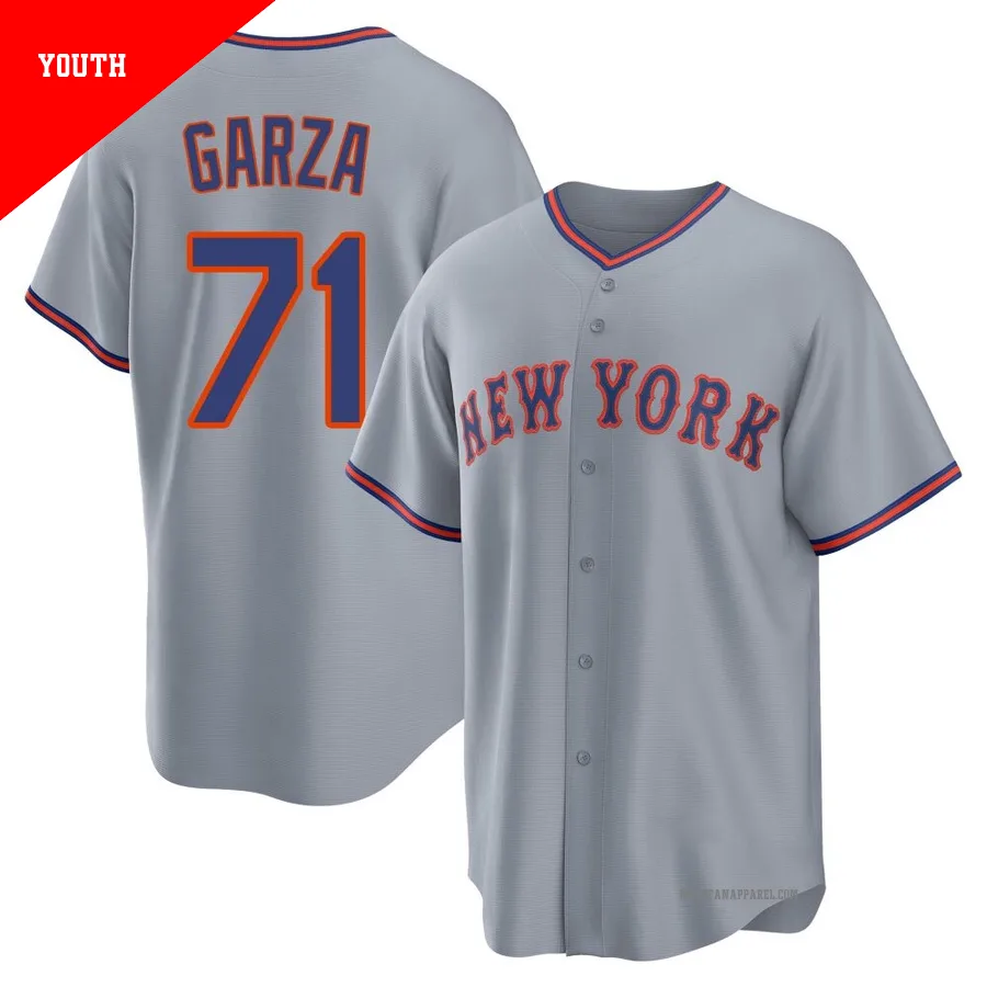 New York Mets ＃71 Justin Garza Youth Gray Replica Away 2.0 Jersey
