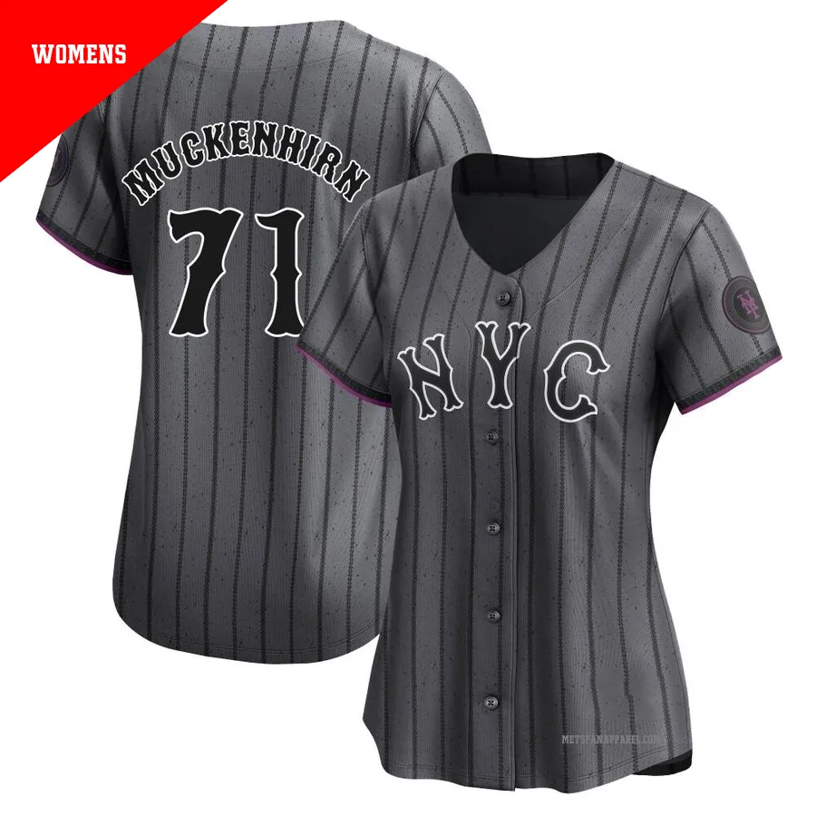 New York Mets ＃71 Zach Muckenhirn Women's Limited Graphite 2024 City Connect Jersey