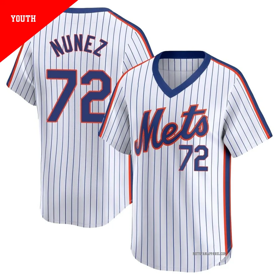 New York Mets ＃72 Dedniel Nunez Youth White Limited Cooperstown Collection Jersey