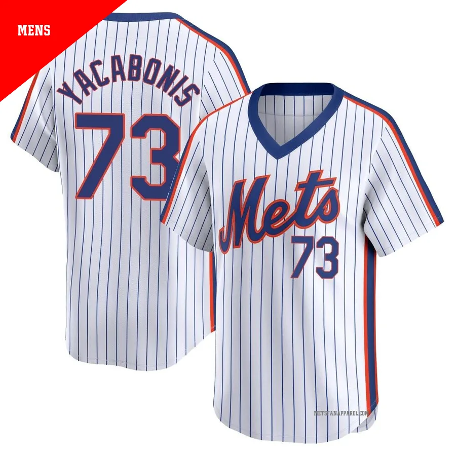 New York Mets ＃73 Jimmy Yacabonis Men's White Limited Cooperstown Collection Jersey