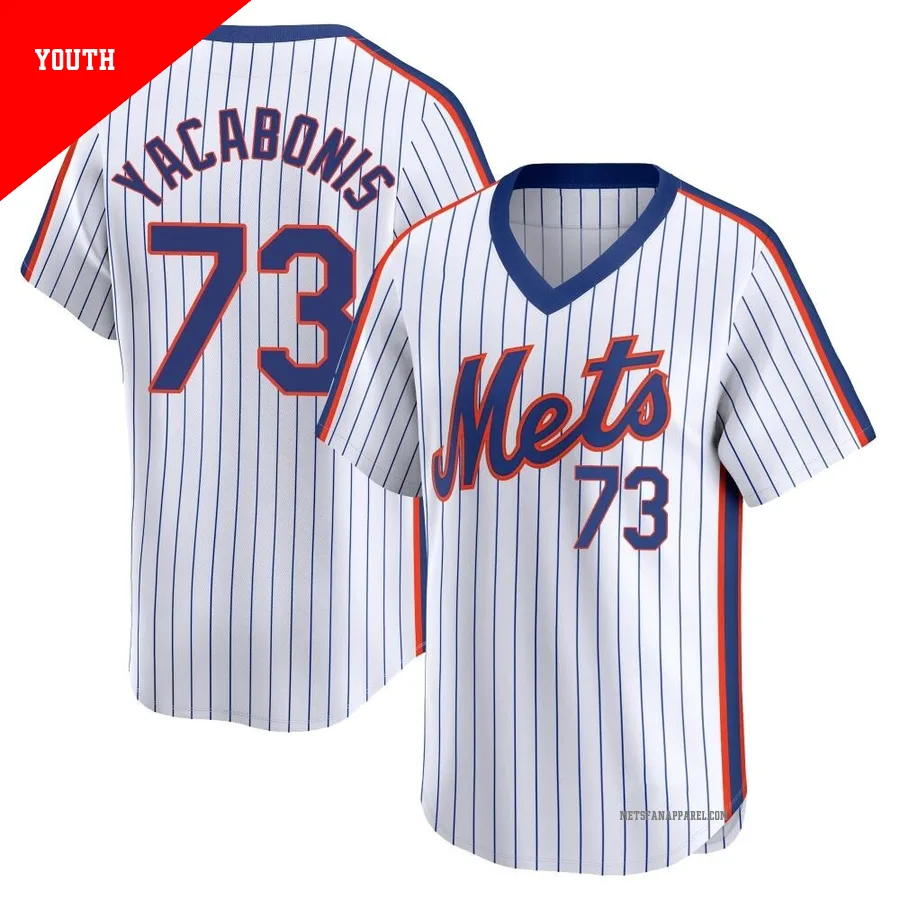 New York Mets ＃73 Jimmy Yacabonis Youth White Limited Cooperstown Collection Jersey