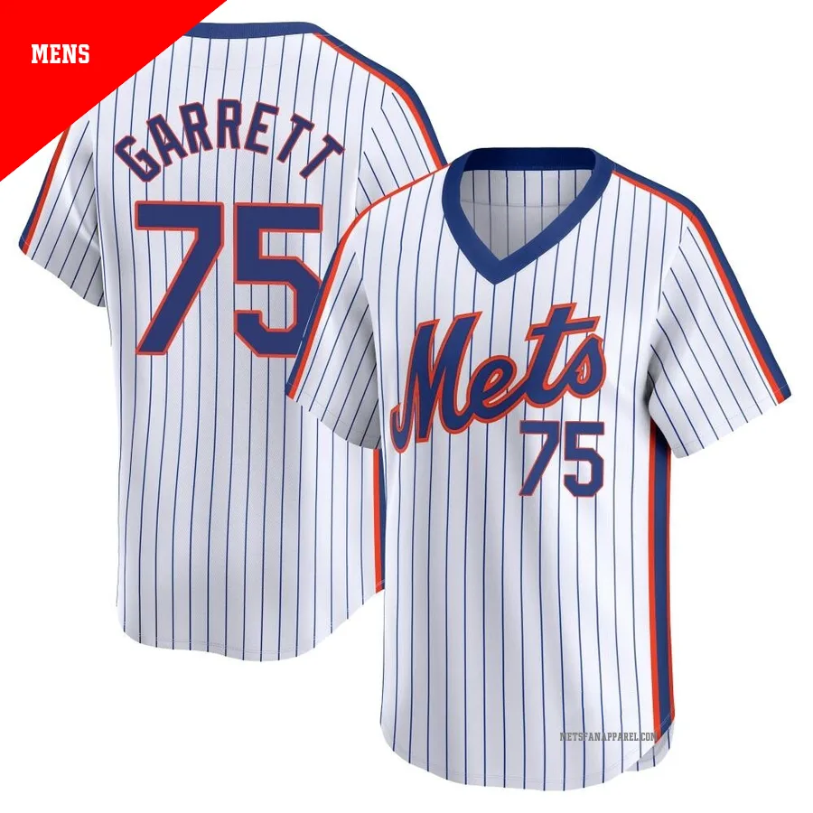 New York Mets ＃75 Reed Garrett Men's White Limited Cooperstown Collection Jersey