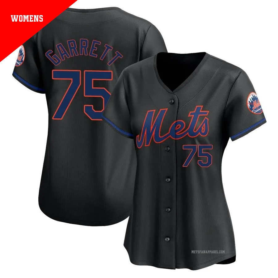 New York Mets ＃75 Reed Garrett Women's Black Limited Alternate Jersey
