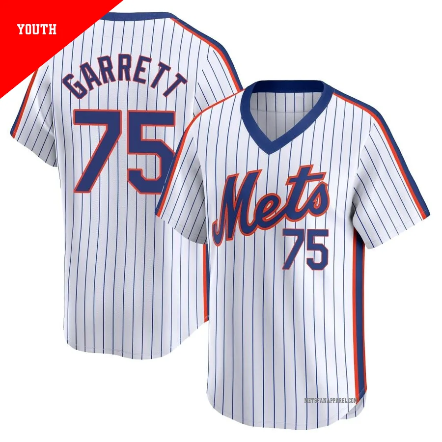 New York Mets ＃75 Reed Garrett Youth White Limited Cooperstown Collection Jersey