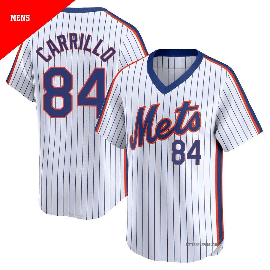 New York Mets ＃84 Alejandro Carrillo Men's White Limited Cooperstown Collection Jersey
