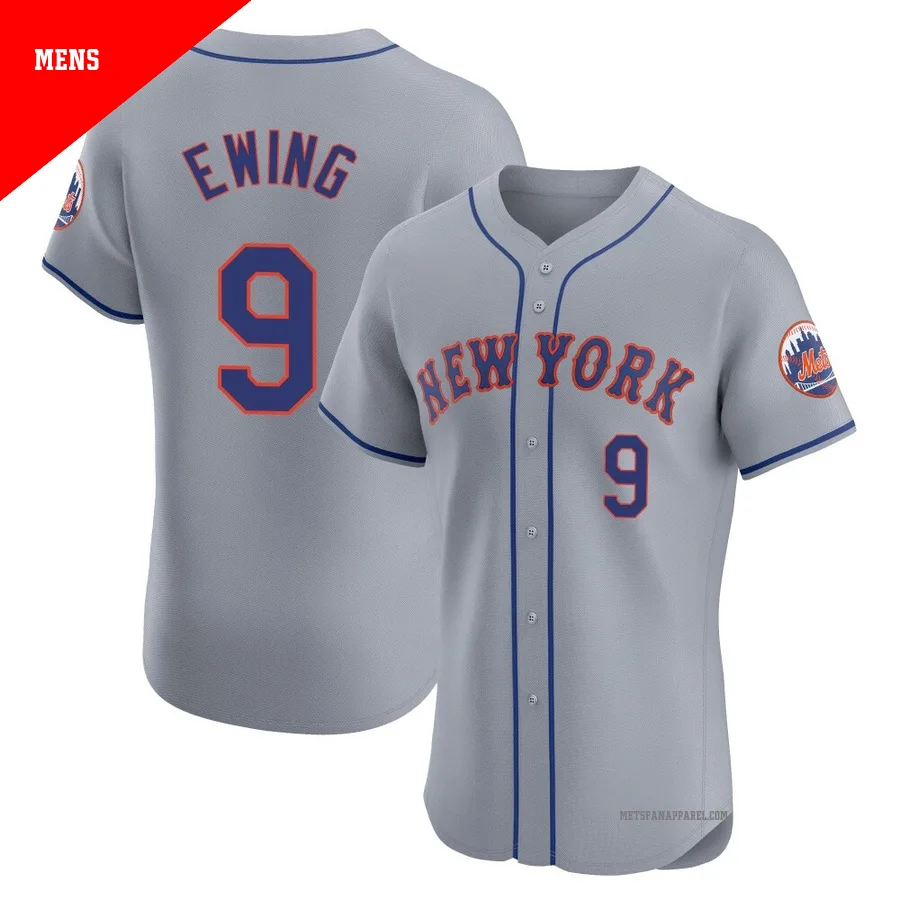 New York Mets ＃9 A.J. Ewing Men's Gray Elite Road Jersey