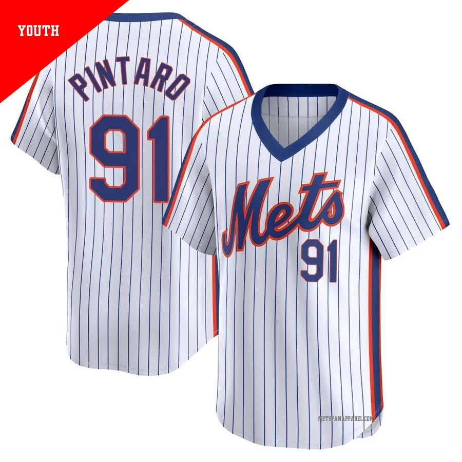 New York Mets ＃91 Jonathan Pintaro Youth White Limited Cooperstown Collection Jersey